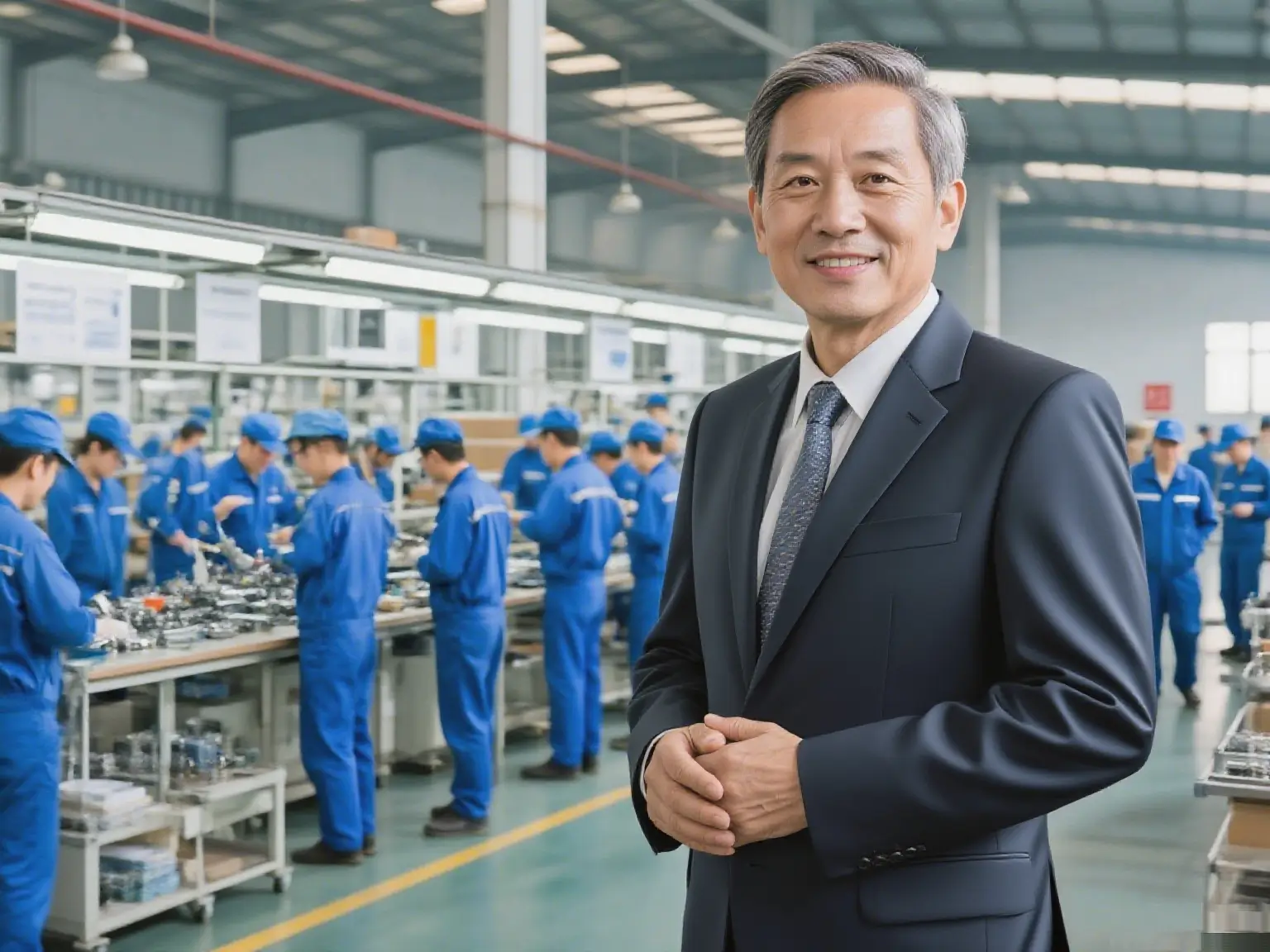 International trade meeting showing people discussing product samples